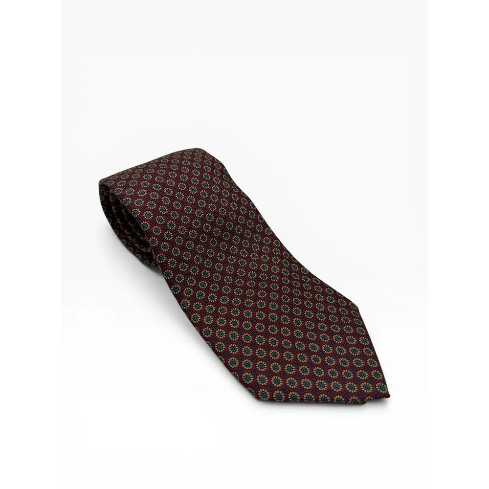 Liberty of London Mens Silk‎ Tie Burgundy Geometric Medallion Pattern Necktie
